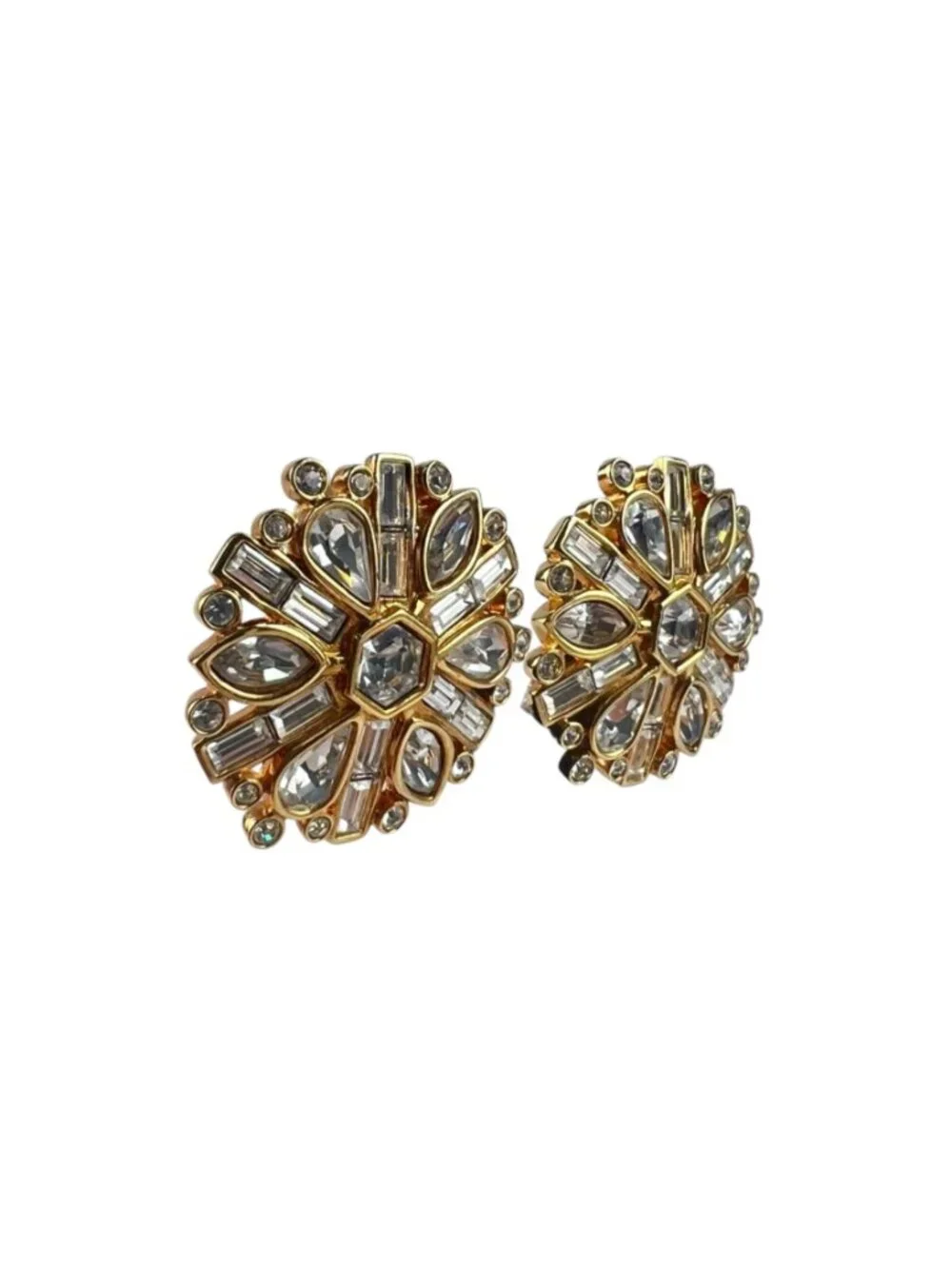Vintage Swarovski Crystal Snowflake Clip-On Earrings, Gold Tone Starburst, Signe
